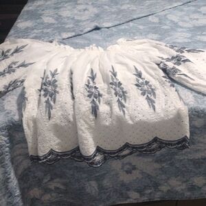 White and Blue Floral Embroidered Blouse